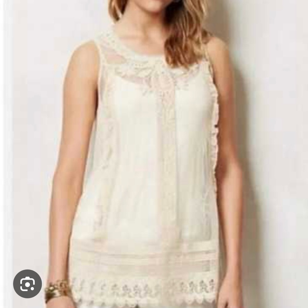 Anthropologie‎ EUC Moulinette Seours Vetements Lace and Sheer tank size 8